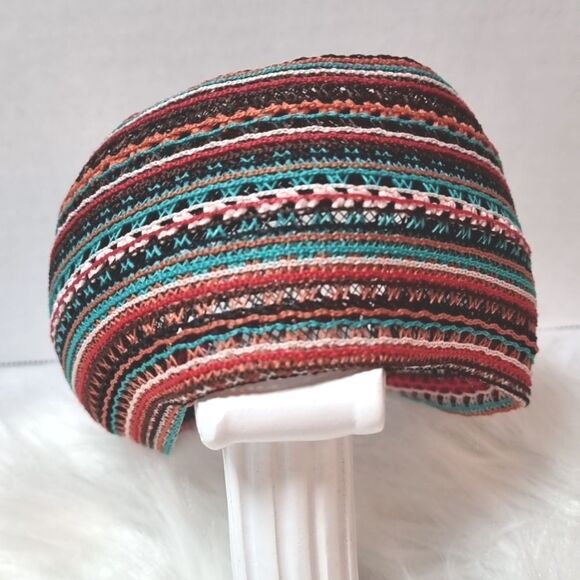 BOHO KNIT CROCHET WIDE BRIM FALL COLORS HEADBAND Turquoise red orange - Picture 2 of 8